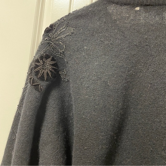 Vintage Lambswool Angora Knit Button Up Embellished Cardigan Black - M - Picture 5 of 15